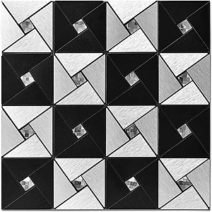 Самоклеюча алюмінієва плитка 300х300х3мм Чорно-срібна зі стразами SW-00001773