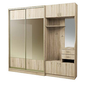 Шафа-купе 2Д, Стандарт, Дуб сонома, Наповнення 2, Фасад - Дзеркало бронза 2шт, Профіль - шампань глянець, Вітальня №В-02.