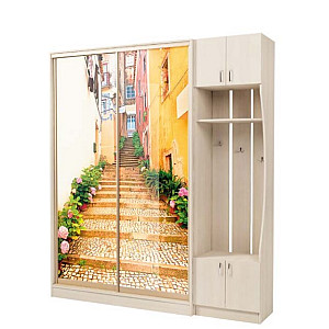 Шафа-купе 2Д, Стандарт, Дуб молочний, Наповнення 1, Фасад - Фотодрук №0584 2шт, Профіль - золото беж. глянець, Вітальня №В-01, Київський Стандарт