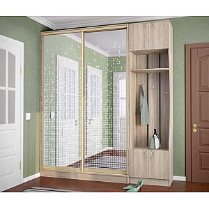 Шафа-купе 2Д, Стандарт, Дуб сонома 1, Фасад - Дзеркало худ. мат. №2-257 2шт, Профіль - золото беж. глянець, Вітальня №В-01, Київський Стандарт