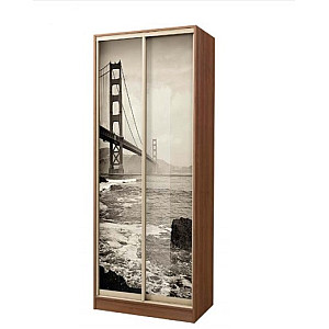 Шафа-купе 2Д, УНІ, Горіх еко, Наповнення 1, Фасад фотодрук 2шт, Профіль - золото беж. глянець, Київський Стандарт