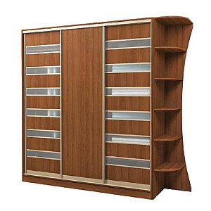 Шафа-купе 3Д, Стандарт, Горіх еко, Наповнення  - 1, Фасад - ДСП+скло сатин 2 шт, ДСП 1 шт, Профіль - золото беж глянець, Кутове закінчення К-02, Київський Стандарт