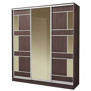 Шафа-купе 3Д, Стандарт, Дуб венге темний, Наповнення  - 2, Фасад - ДСП+дзеркало бронза  2 шт, дзеркало бронза 1 шт, Профіль - срібло, Київський Стандарт