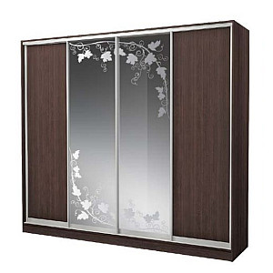 Шафа-купе 4Д, Стандарт, Венге, Наповнення - 2, Фасад - ДСП 2 шт, дзеркало худ. мат. 2 шт, Профіль - срібло, Київський Стандарт
