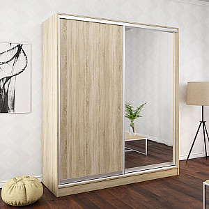 Шафа-купе 2Д, Стандарт, Дуб молочний, Наповнення 2, Фасад - 1 шт. ДСП, 1 шт. Дзеркало "срібло", профіль - срібло, Київський Стандарт
