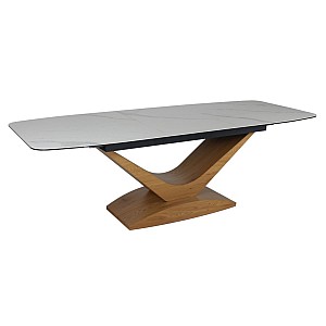 Стіл DOLCE CERAMIC 180(240)*95 білий STATUARIO VENATO/дуб