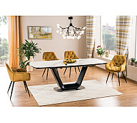 Стіл ARMANI CERAMIC білий ефект мармуру/ чорний мат 160(220)X90